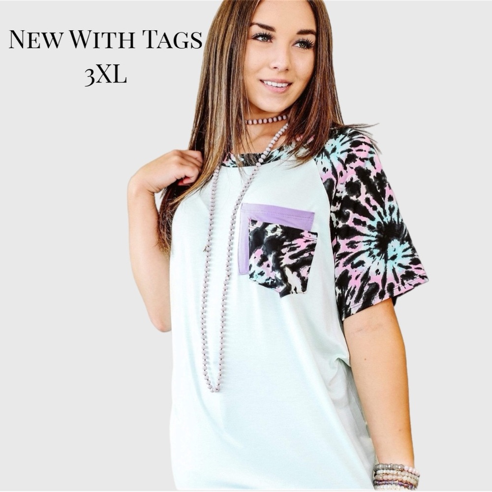NWT Glitzy Girlz Deeper Understanding Mint Shirt Black Pastel Tie Dye 3X